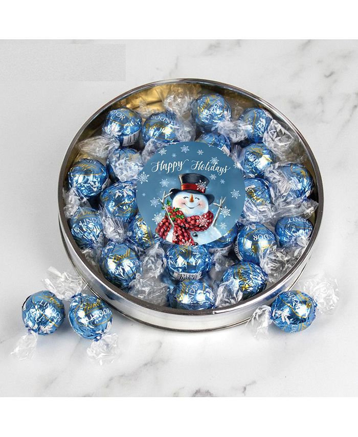Just Candy Christmas Candy Gift Tin with Chocolate Lindor Truffles by Lindt Large Plastic Tin