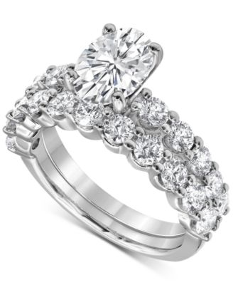 Badgley Mischka - Lab Grown Certified Diamond Oval & Round Bridal Set Ring (3-3/8 ct. t.w.) in 14k Gold