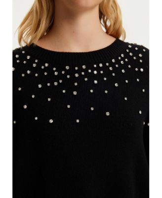 売れ筋商品|||ノクチューン ニット&セーター アウター レディース Women's Crystal Stone Detailed Knit Sweater Black NOCTURNE Women's Crystal Stone Detailed Knit Sweater - Macy's