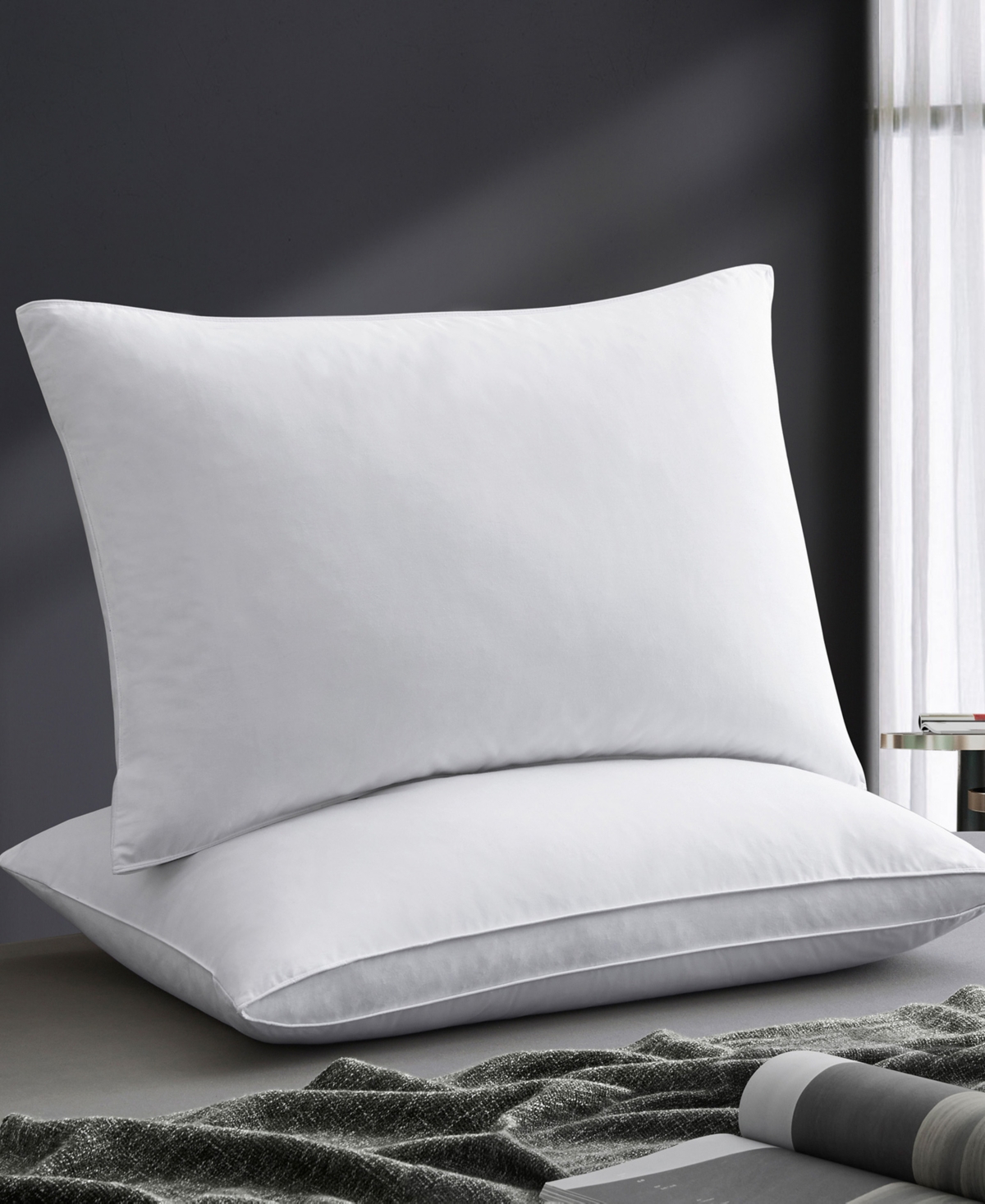 Unikome 2 Pack 100% Cotton Medium Soft Down and Feather Gusseted Bed Pillow Set,
