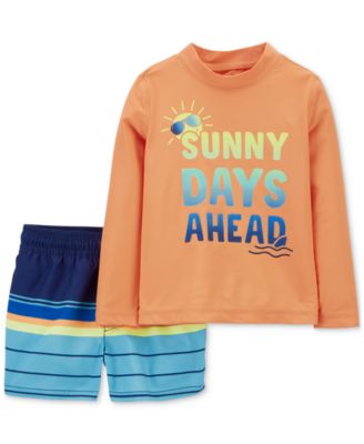 Carter's - Toddler Boys Sunny Days Rash Guard Top and Striped Swim Shorts, 2 Piece Set