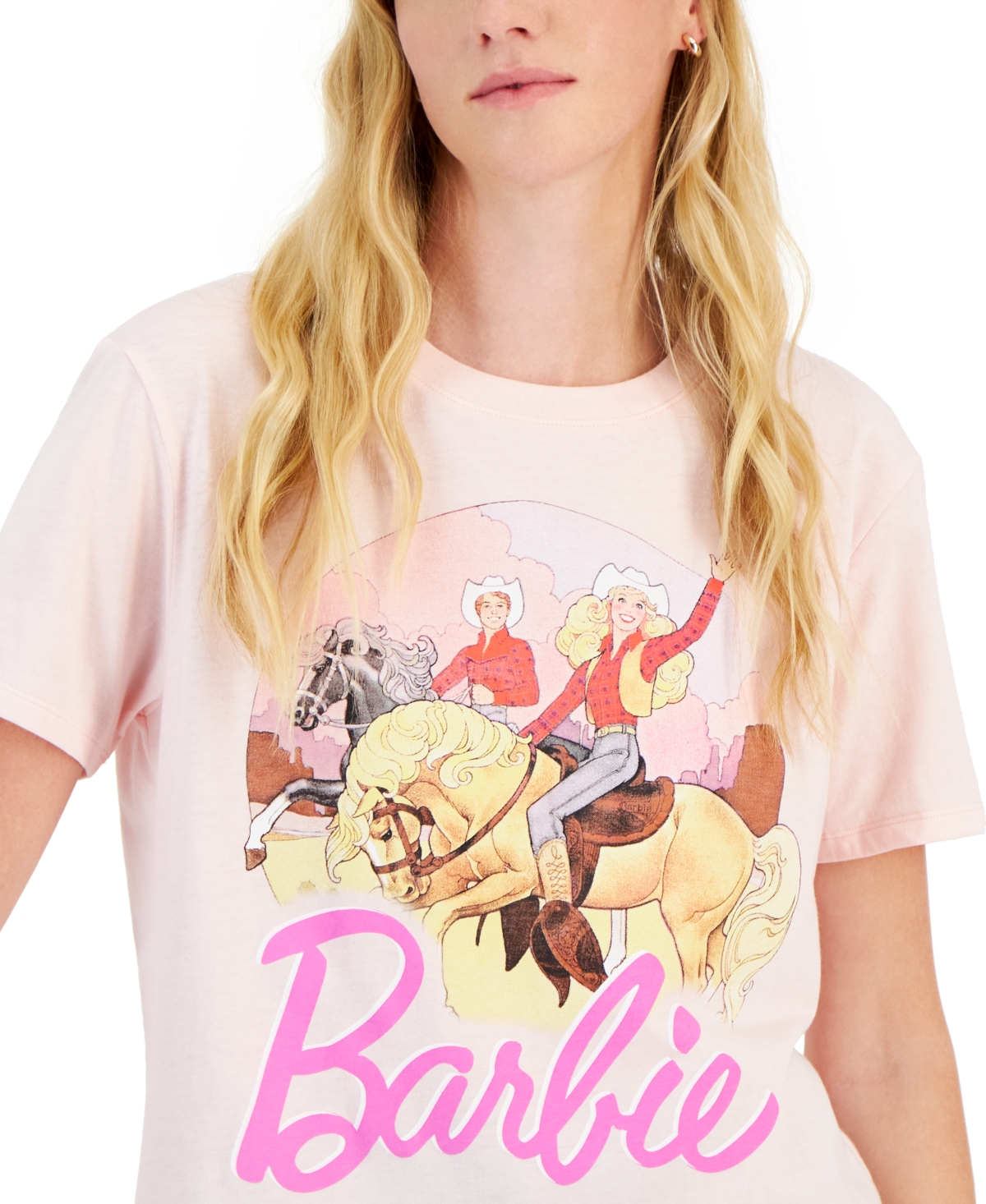 Shop Love Tribe Juniors' Barbie Western Graphic Tee In Pink Dogwood