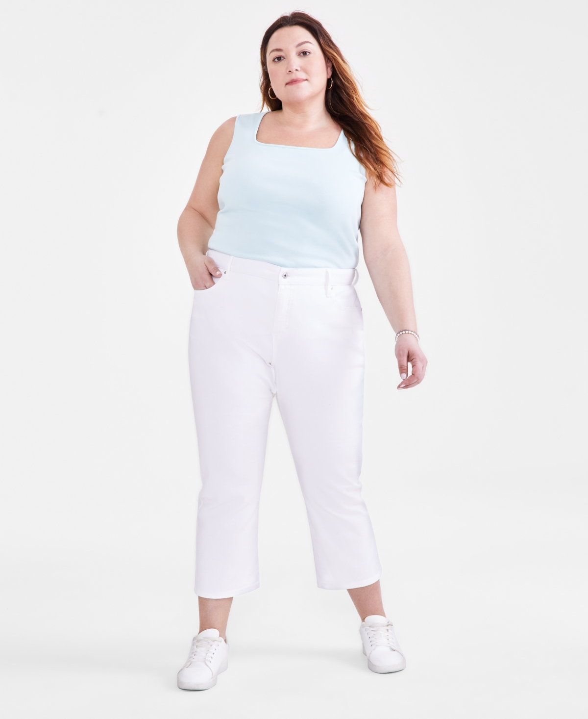 Shop Style & Co Plus Size Mid-rise Curvy Capri Jeans, Created For Macy's In Bright White