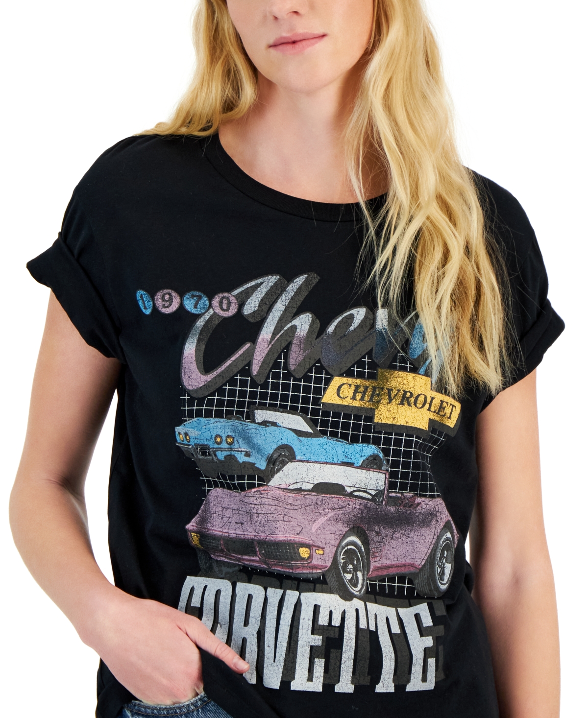 Shop Love Tribe Juniors' Chevy Corvette Boyfriend Tee In Black