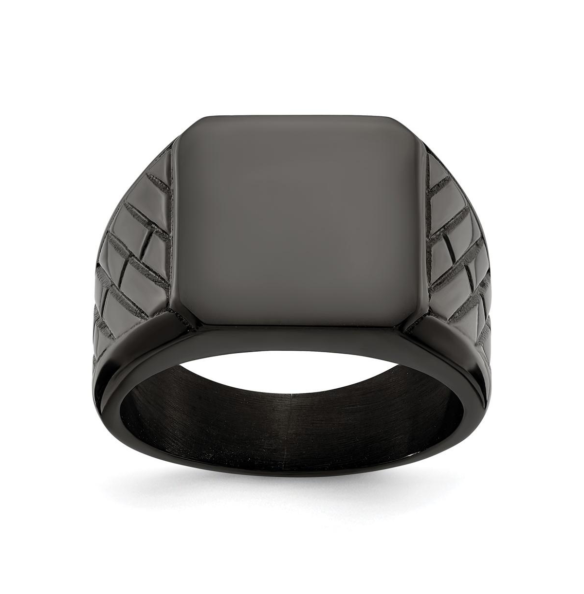 Stainless Steel Polished Black Ip-plated Brick Signet Ring - Black