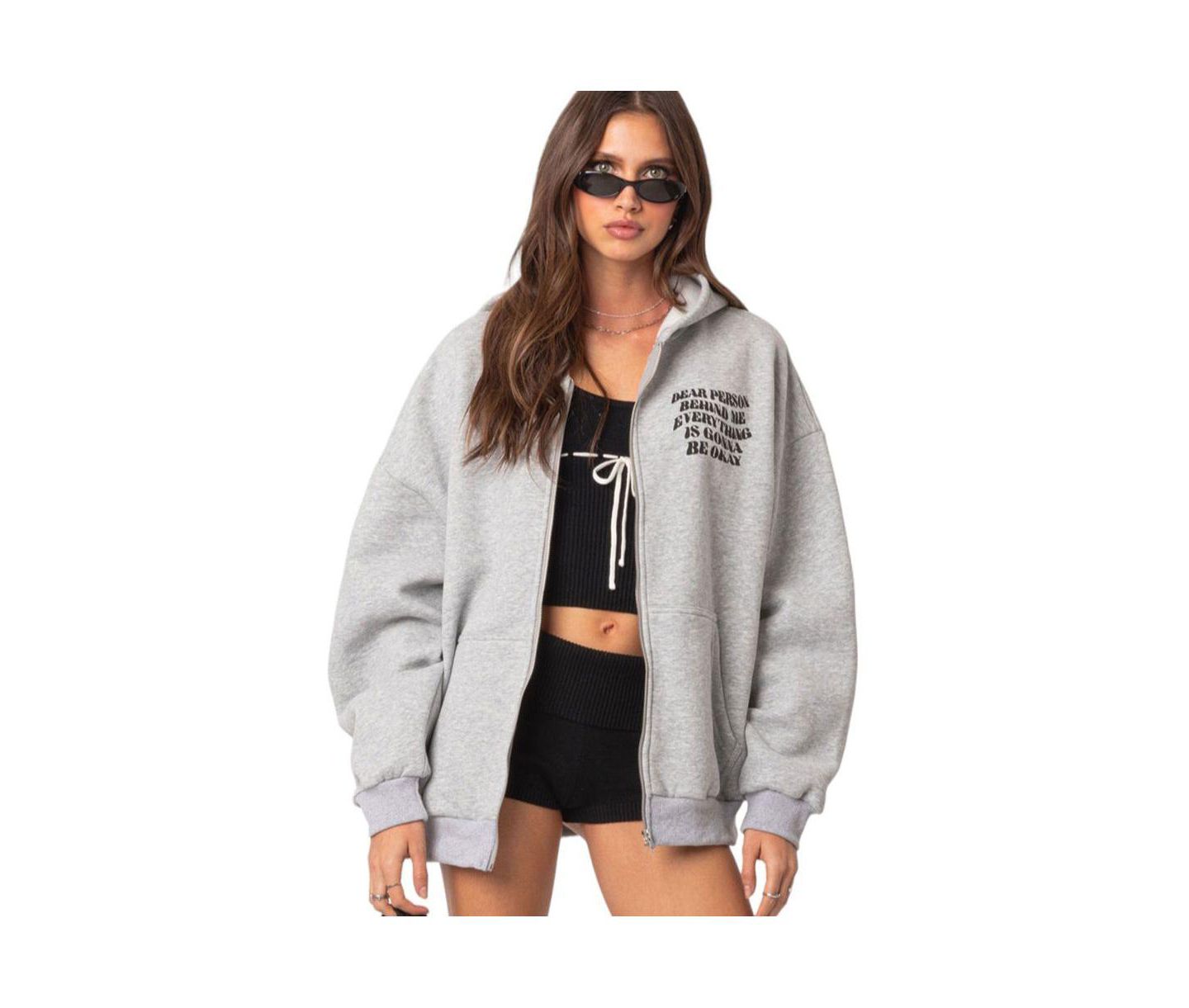 Женское худи Edikted Everything's ok zip up oversized — фото 1
