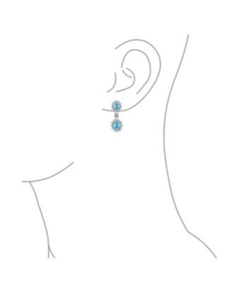 Art Deco Style Crown Halo Oval Cubic Zirconia Aqua Blue CZ Fashion Dangle Drop Earrings Rhodium Plated