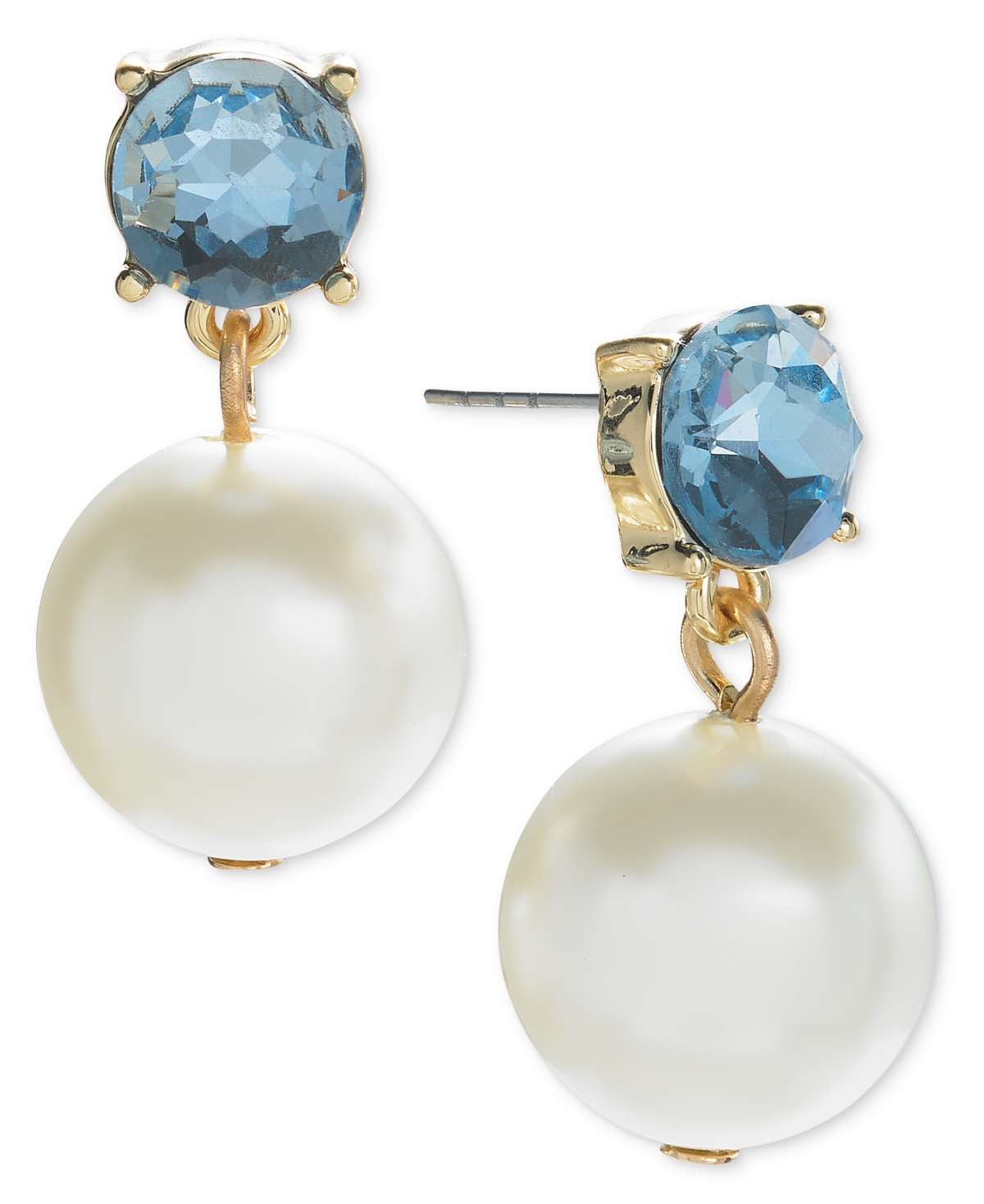 Shop On 34th Color Crystal & Imitation Pearl Drop Earrings, Created For Macy's In Blue