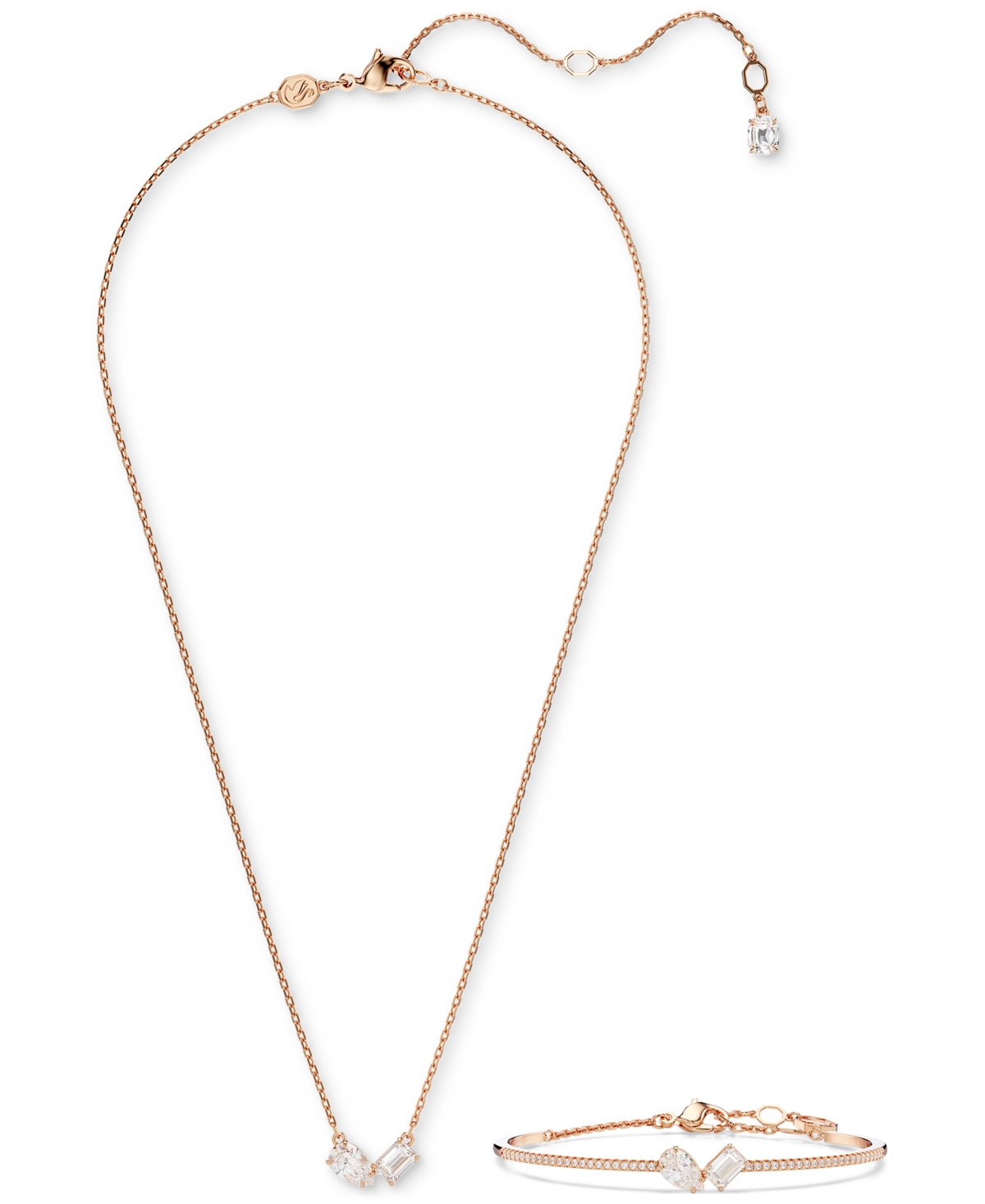 Swarovski Rose Gold-Tone Mesmera Mixed Cuts Bangle Bracelet & Pendant Necklace Set, 15" + 2-3/4" extender