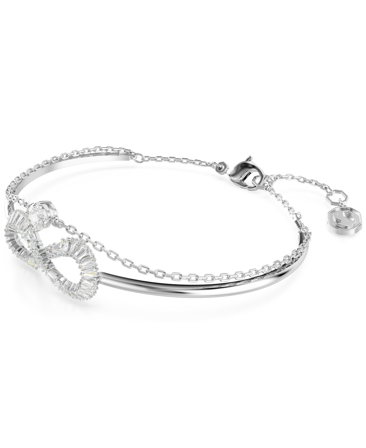 Swarovski Rhodium-plated Baguette Crystal Infinity Double-row Bangle Bracelet In Silver
