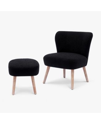 25.5" Wide Upholstered Boucle Accent Chair with Ottoman Foot Stool Set