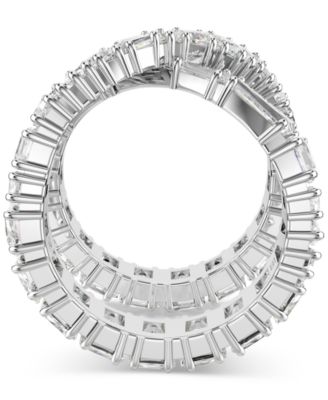 Rhodium-Plated Square Crystal Infinity Ring