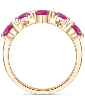 Emerald (5/8 ct. t.w.) & Diamond (1/5 ct. t.w.) Double Row Ring in 14k Gold (Also in Ruby & Sapphire)