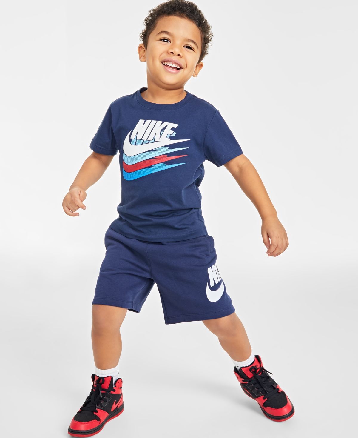 Shop Nike Little Boys Color Block T-shirt And Shorts, 2 Piece Set In Midnight Navy
