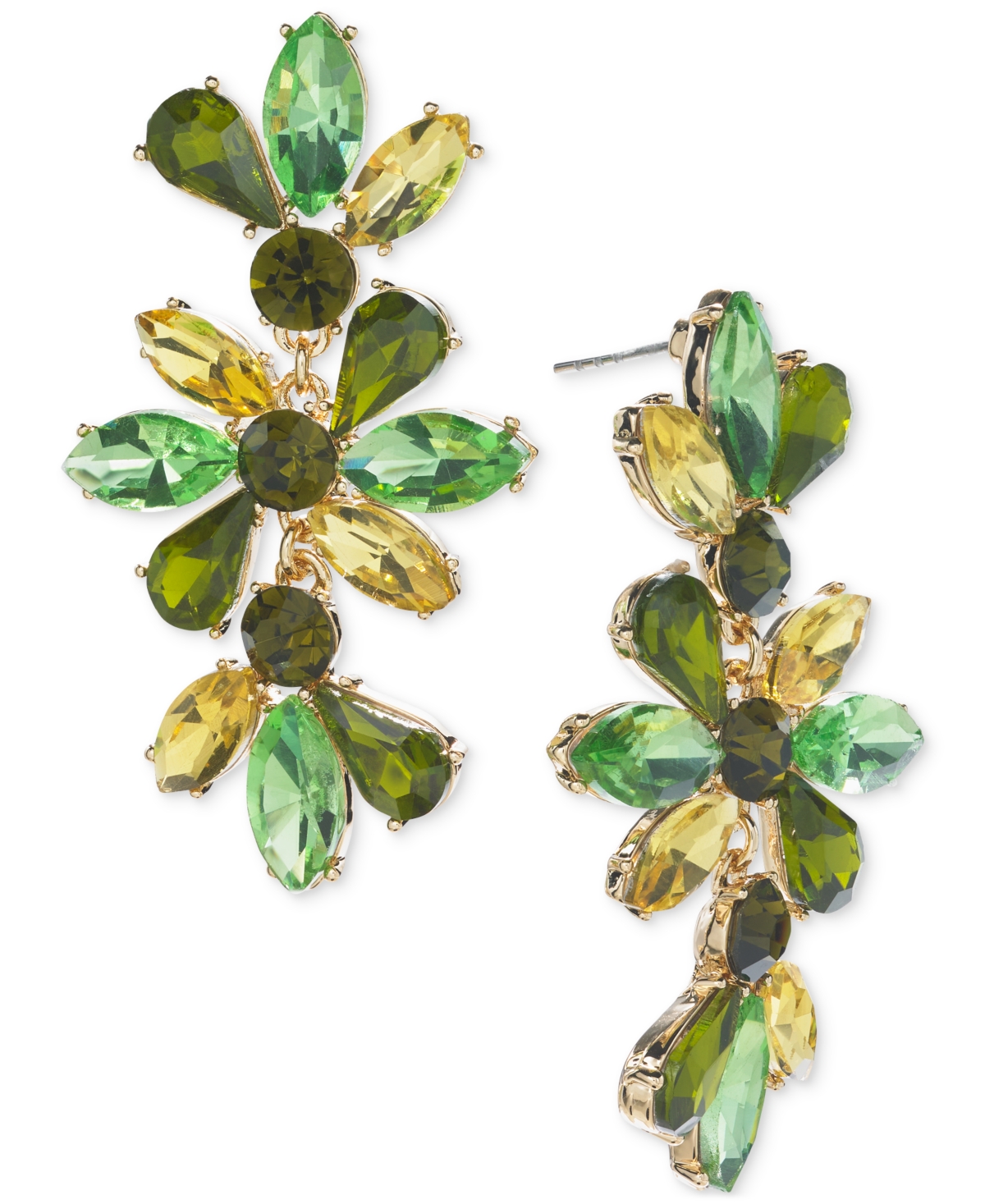 Gold-Tone Multi-Stone Flower Drop Earrings, Created for Macy's - Green