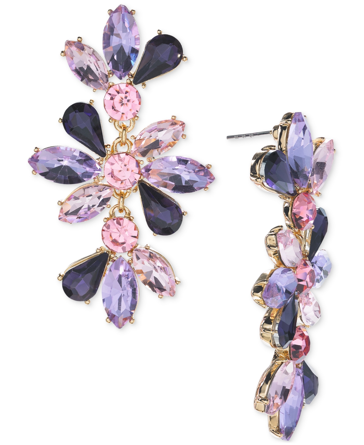 Shop Inc International Concepts Gold-tone Multi-stone Flower Drop Earrings, Created For Macy's In Purple