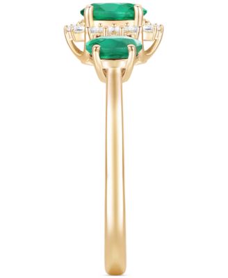Emerald (1-1/8 ct. t.w.) & Diamond (1/8 ct. t.w.) Triple Oval Halo Ring in 14k Gold (Also in Ruby & Sapphire)
