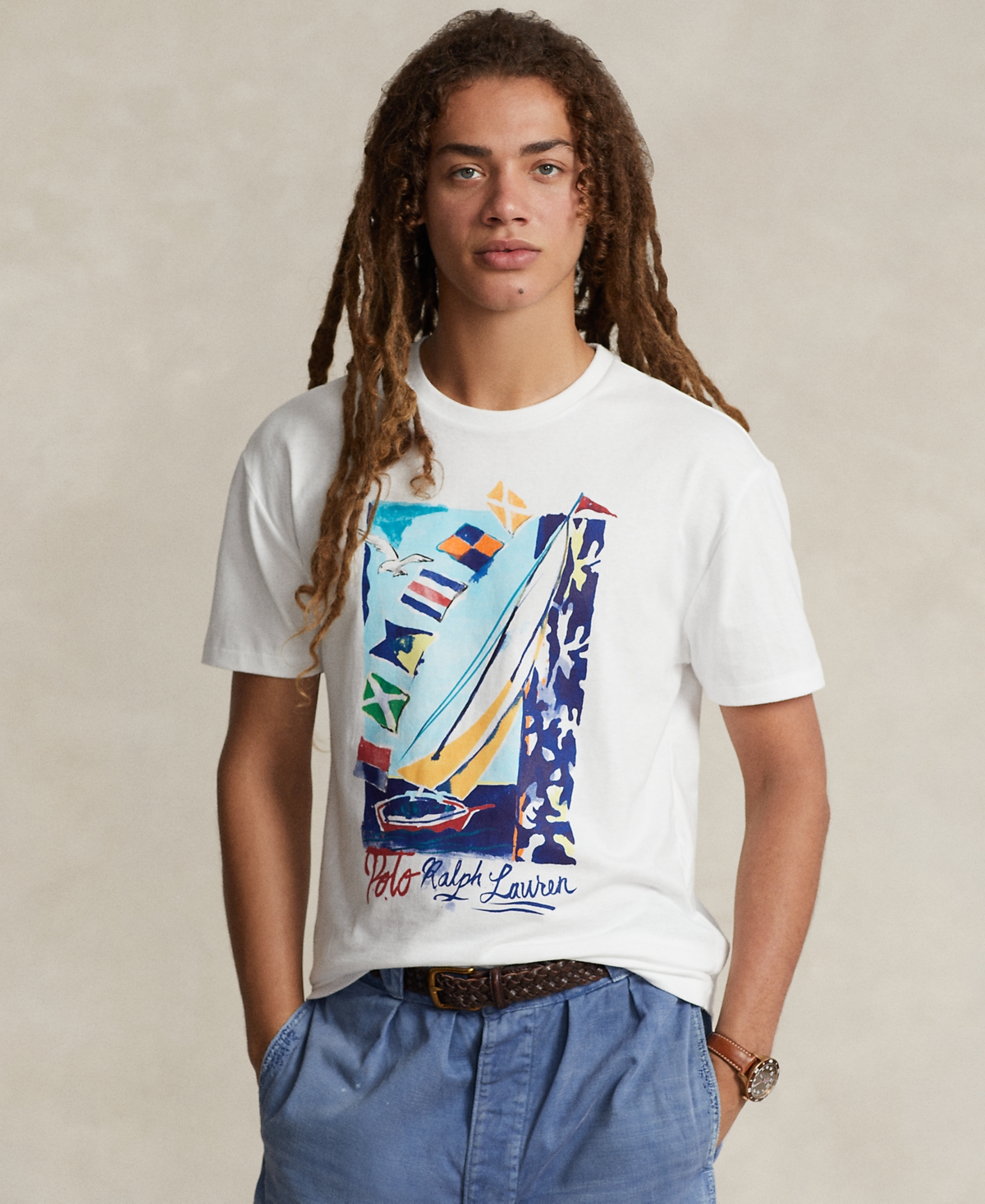 Polo Ralph Lauren Sailboat Jersey T-shirt In Classic Oxford White