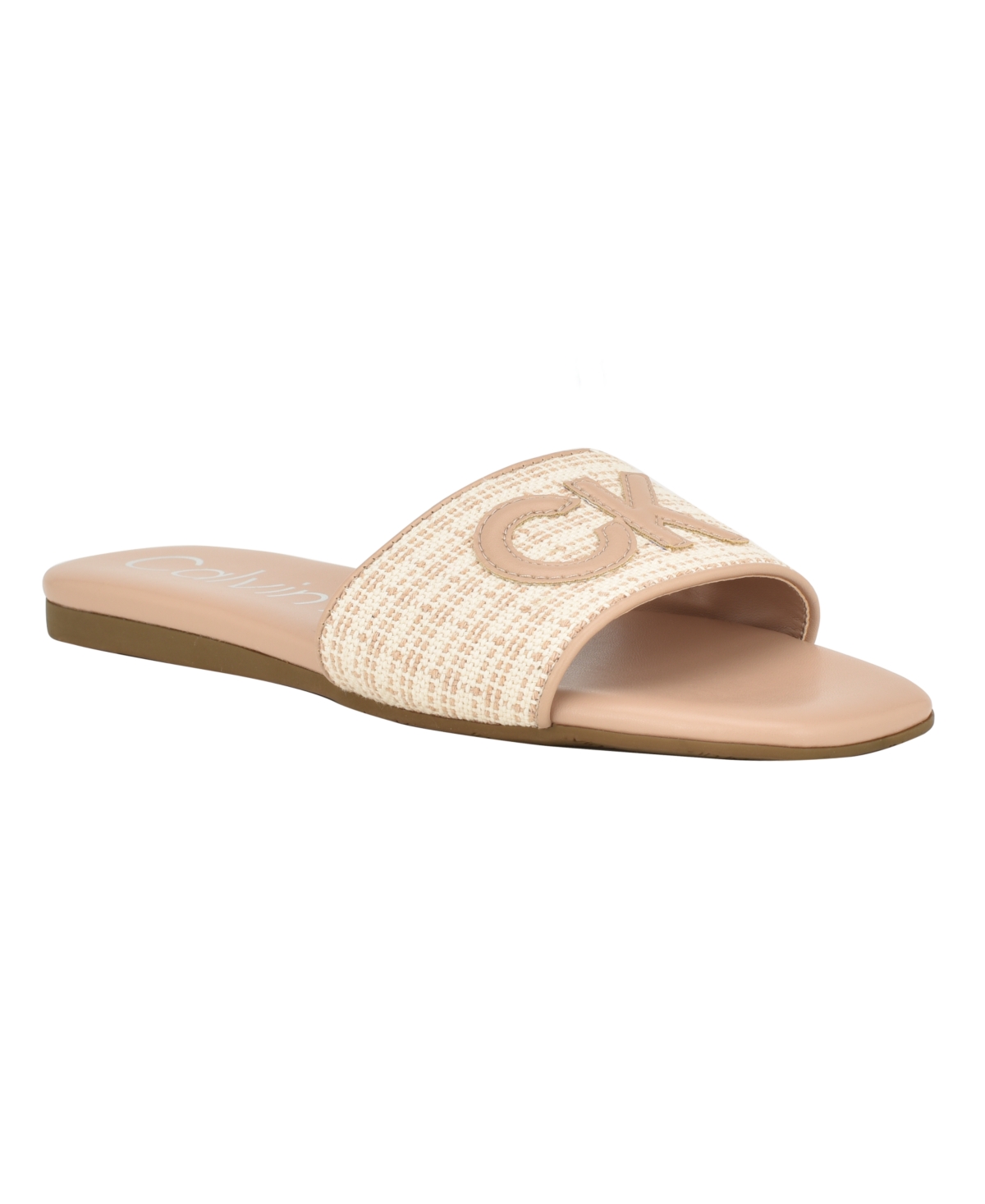 Shop Calvin Klein Women's Yides Slip-on Square Toe Flat Sandals In Light Natural