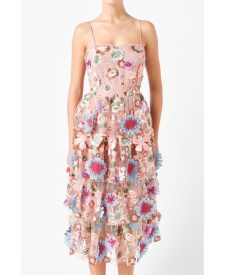 embroidered flower midi dress MissJophiel Half Sleeves O Neck Floral Embroidery Midi Dress Other / Tea Length / Custom Size / Plus Size main image 0