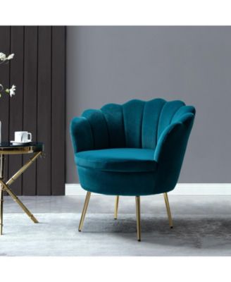 Modern Velvet Barrel Chair with Channel Tufted Back
