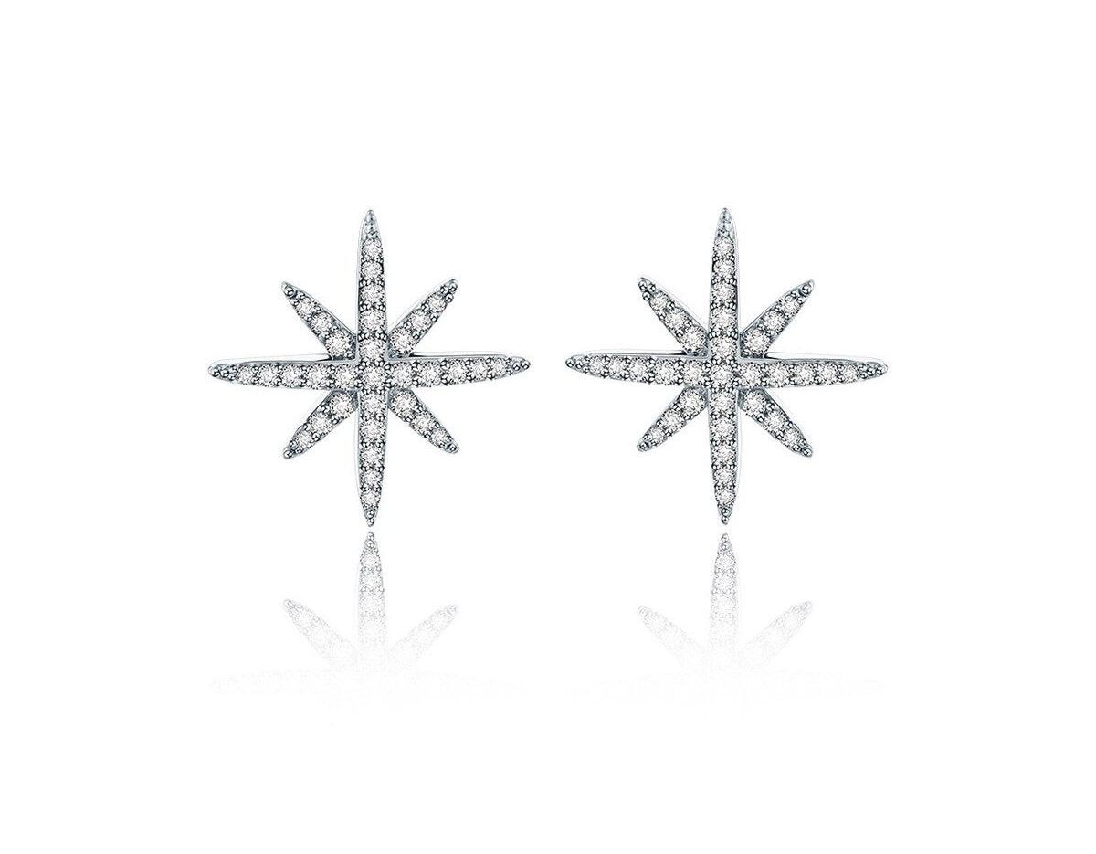 Star Stud Earrings Cubic Zirconia - Silver