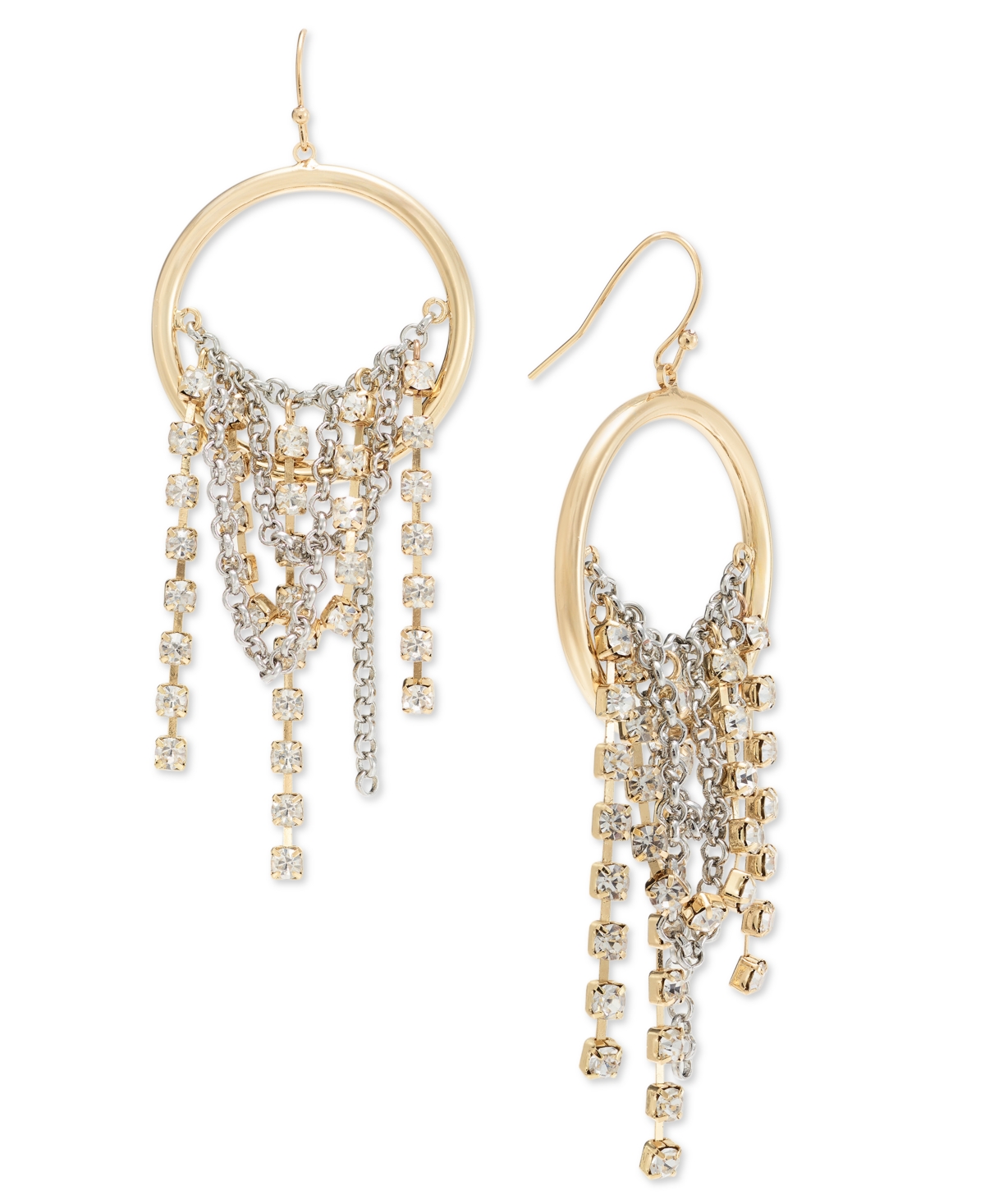 Inc International Concepts Crystal Chain Fringe Drop Earrings, Created For Macy's In Gold