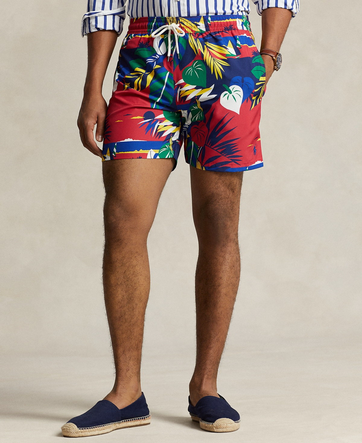 Shop Polo Ralph Lauren Men's 5.75-inch Hoffman Print Swim Trunks In Deco Tropical Seascape