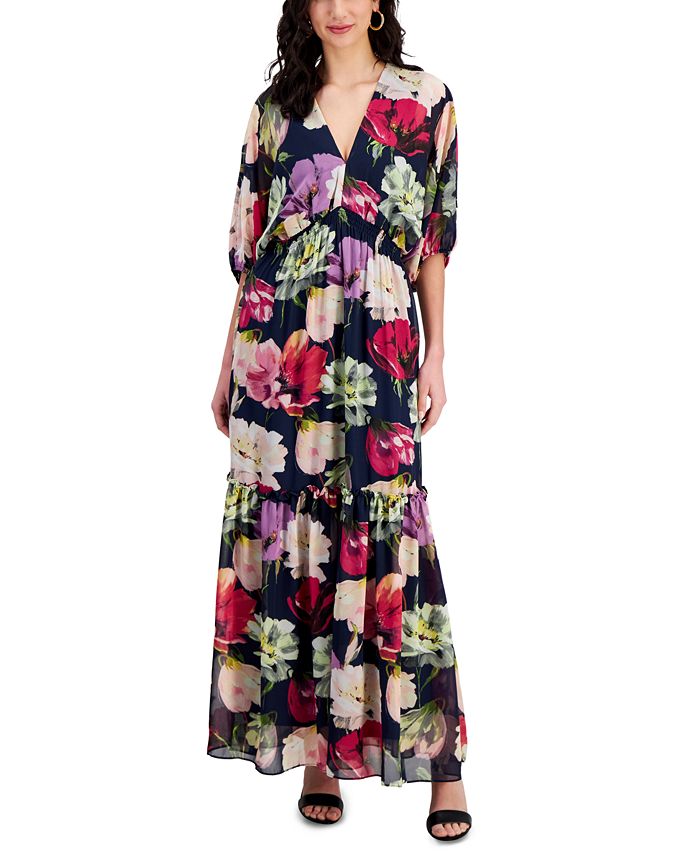Taylor Women s Printed Cambria Smocked Waist Dress Macy s