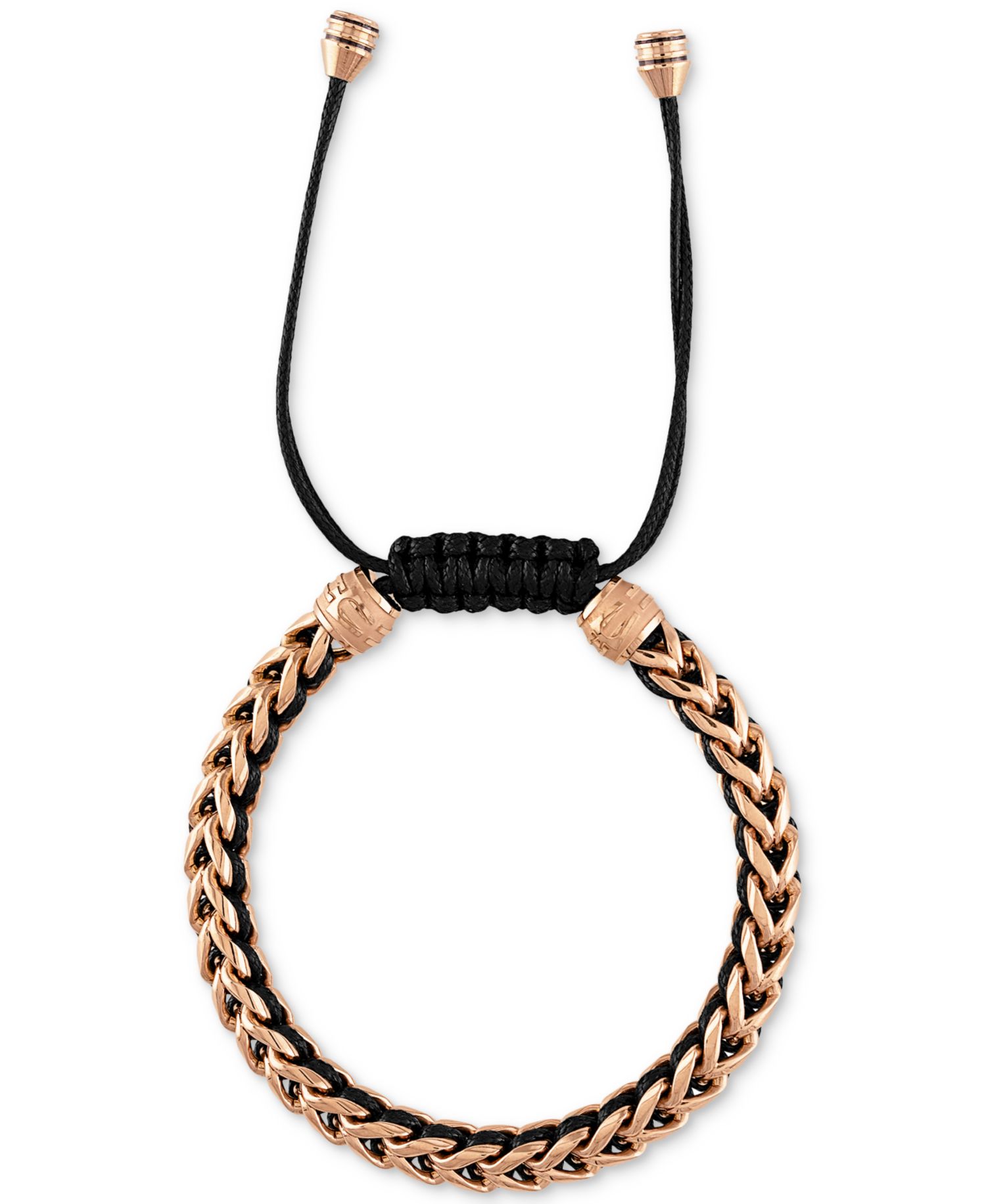 Rose Gold-Tone IP Stainless Steel Cord Woven Slider Bracelet