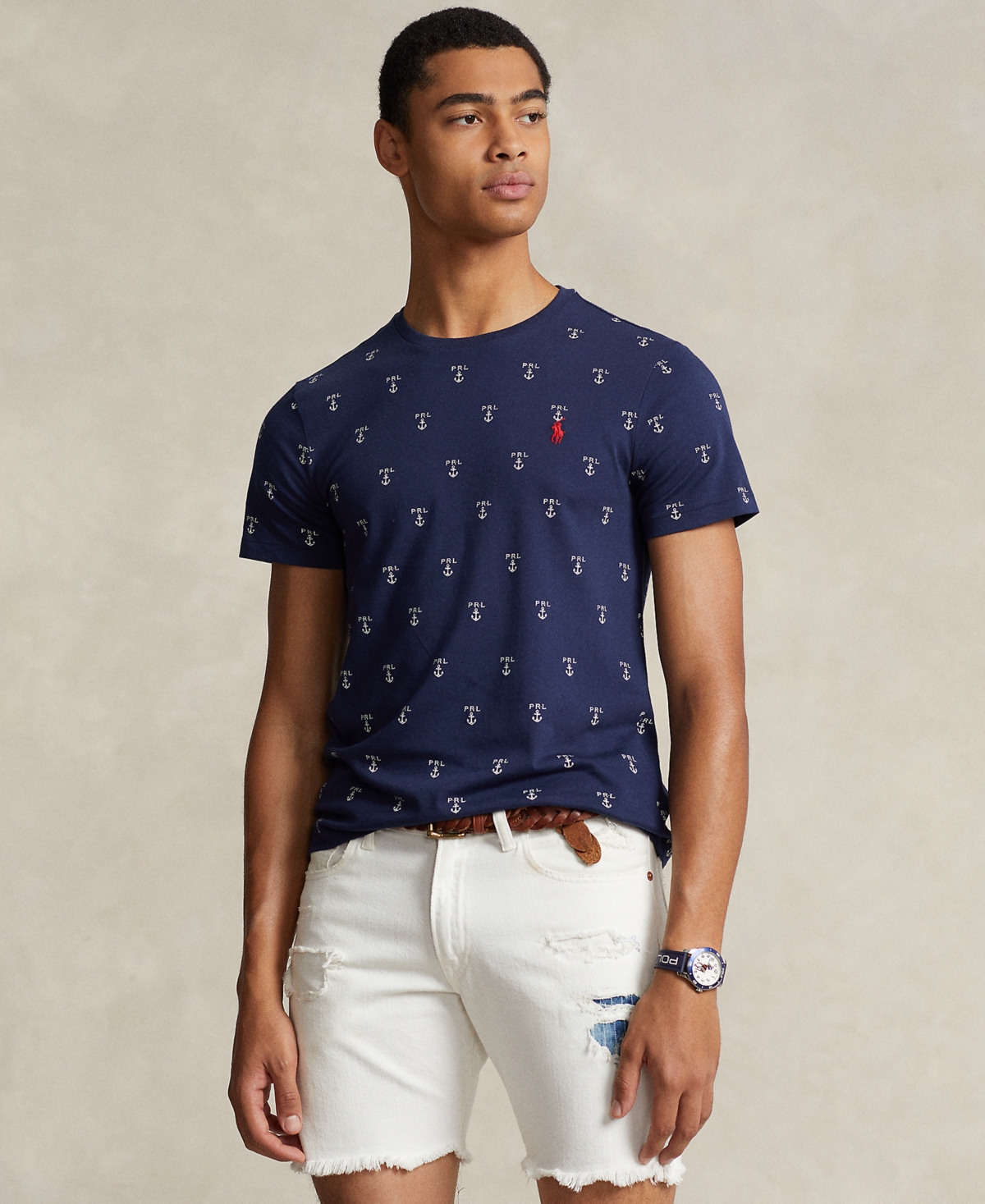 Polo Ralph Lauren Men's Printed Jersey T-shirt In Classic Anchor,newport Navy
