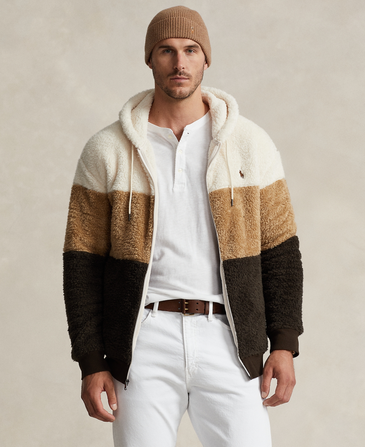 Polo Ralph Lauren Men's Big & Tall Colorblocked Fleece Hoodie In Winter Cream Multi