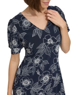 thumbnail image 2 of Women's V Neck 3/4 Sleeve Maxi Dress Casual Floral Print 2 of 11
