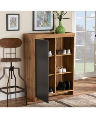 Caspian Modern and Contemporary 43.3" Two-Tone and Finished Wood Shoe Cabinet
