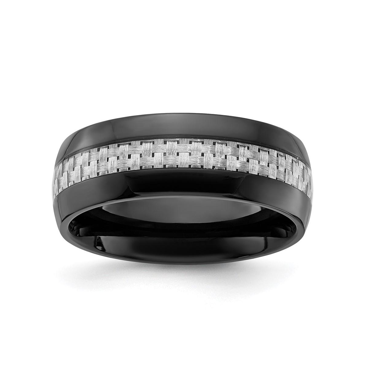 Stainless Steel Black Ip-plated Fiber Inlay 8mm Band Ring - Black