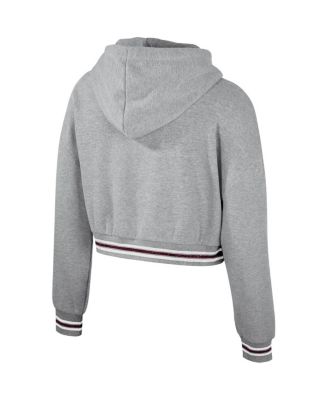 Women's Heather Gray Distressed Texas A&M Aggies Cropped Shimmer Pullover Hoodie