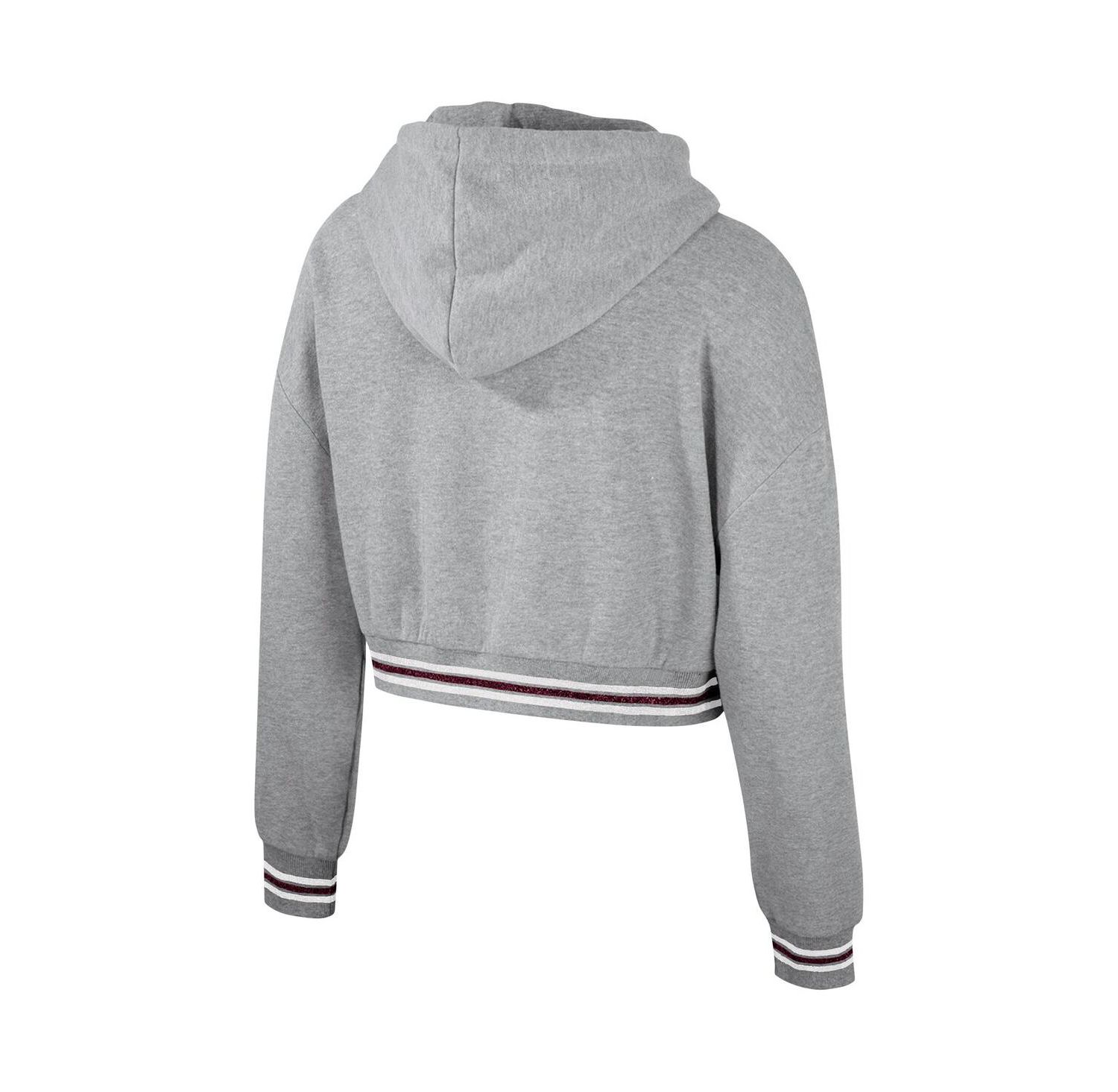 Women's Heather Gray Distressed Texas A&M Aggies Cropped Shimmer Pullover Hoodie