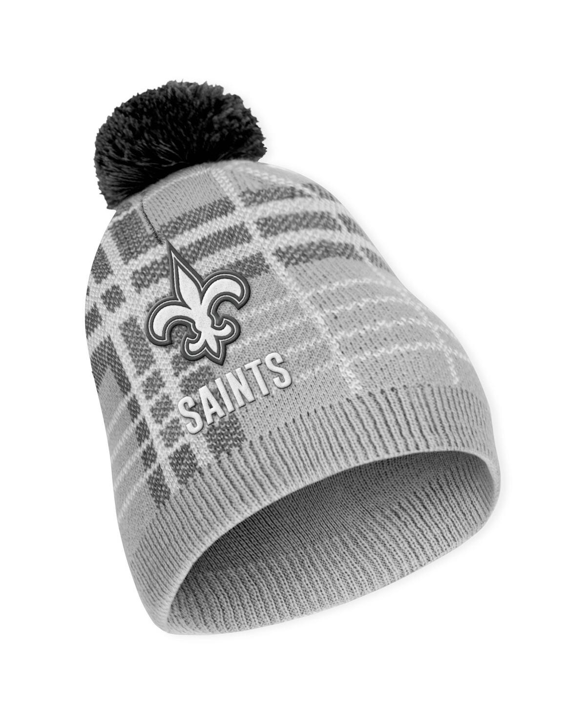 Shop Wear By Erin Andrews Women's  New Orleans Saints Plaid Knit Hat With Pom And Scarf Set In Gray