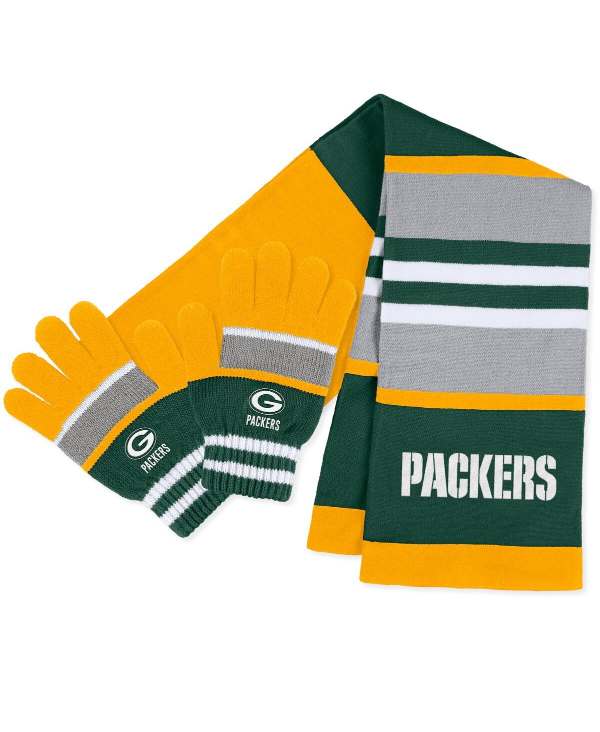 Women's Wear by Erin Andrews Green Bay Packers Stripe Glove and Scarf Set - Yellow, Green