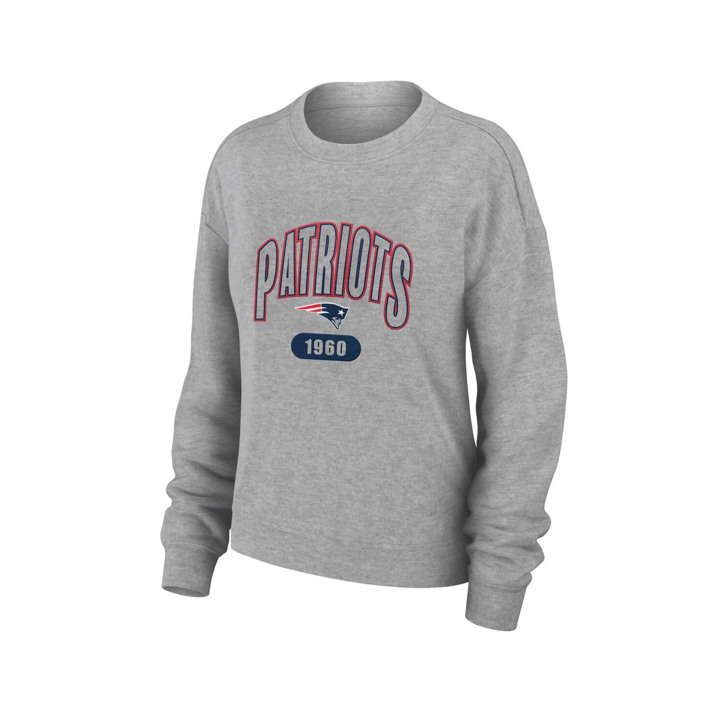 Women's Heather Gray New England Patriots Plus Size Knitted Tri-Blend Long Sleeve T-shirt and Pants Lounge Set