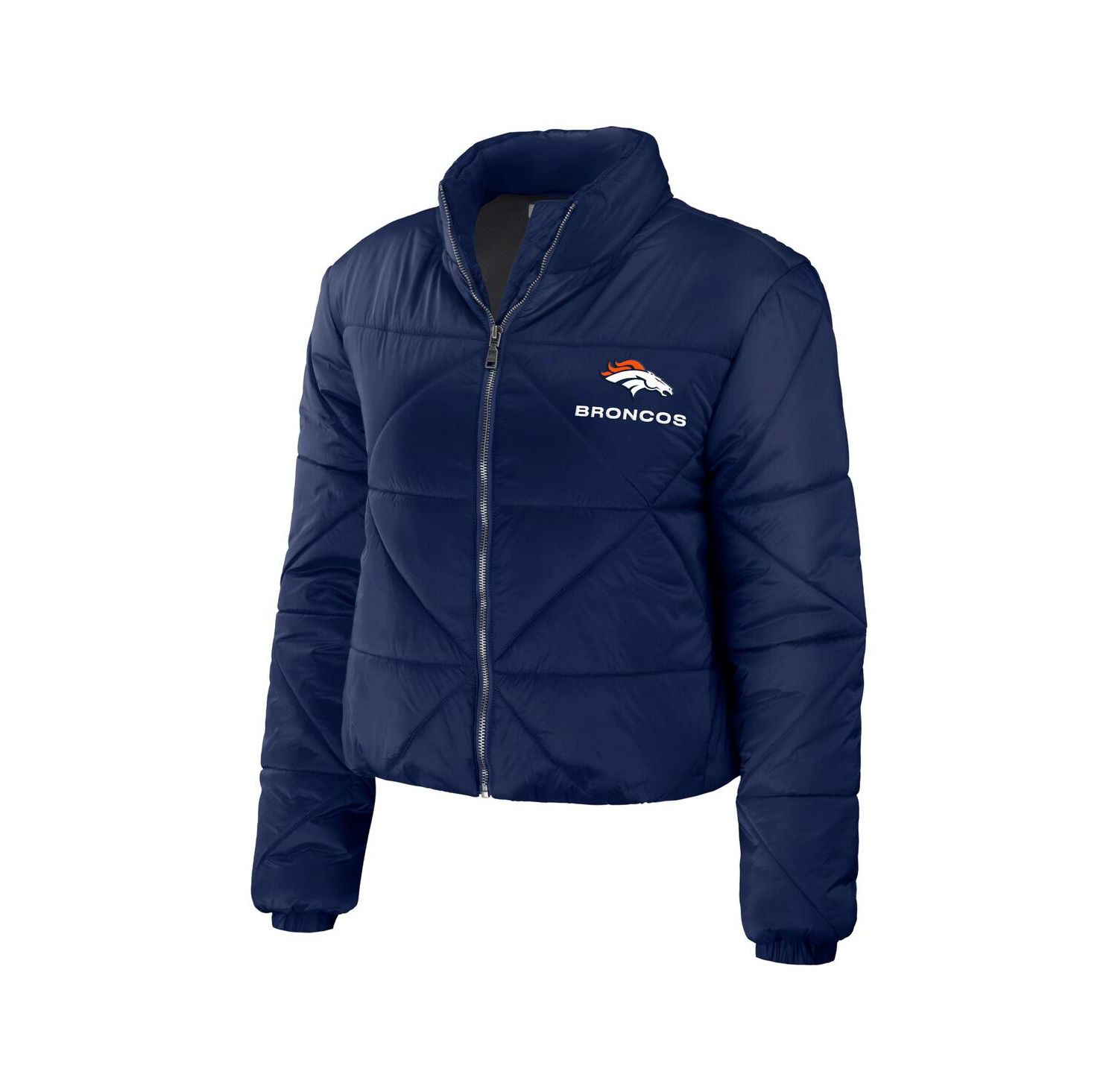Women's Navy Denver Broncos Cropped Puffer Full-Zip Jacket