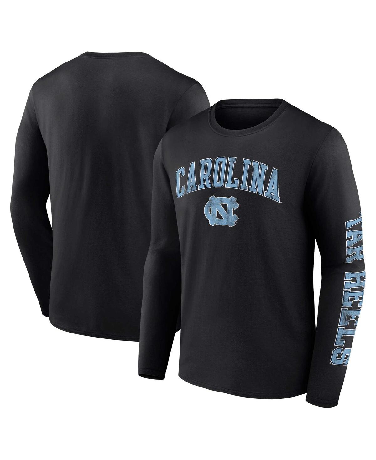 Fanatics Men's  Black Distressed North Carolina Tar Heels Arch Over Logo Long Sleeve T-shirt