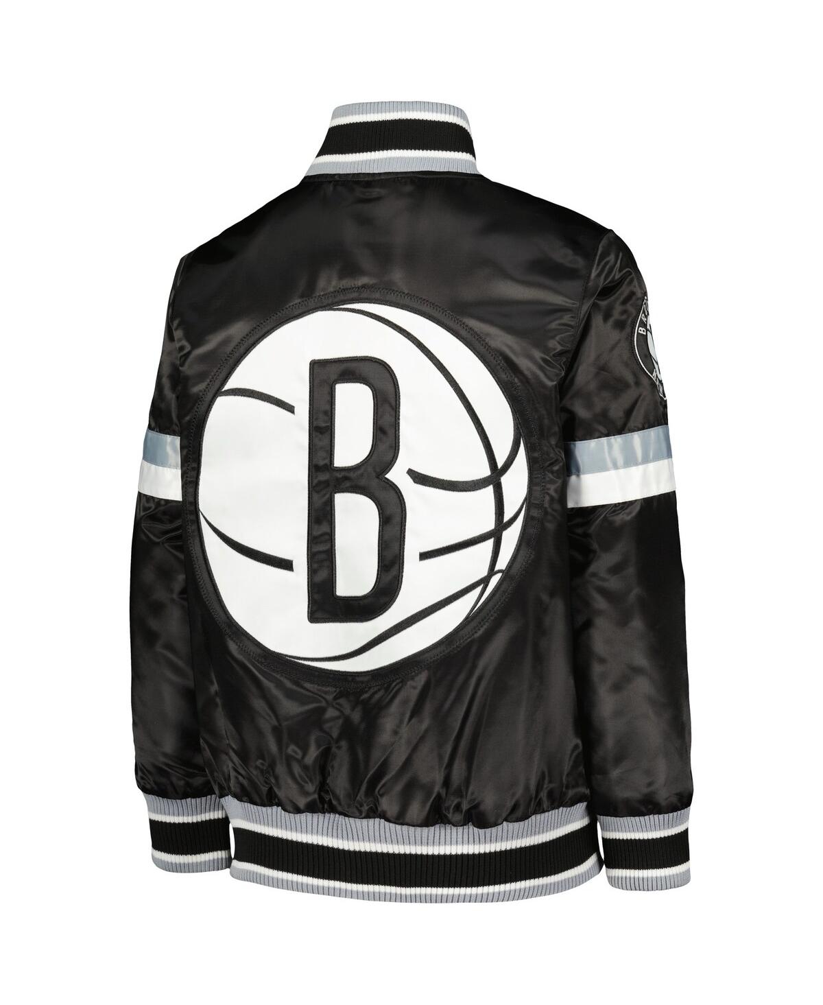 Shop Starter Big Boys  Black Brooklyn Nets Home Game Varsity Satin Full-snap Jacket