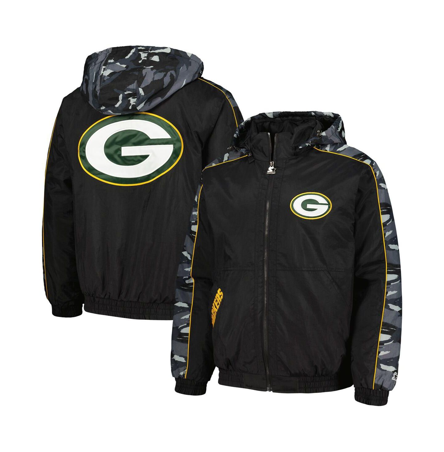 Мужская куртка Starter Black Green Bay Packers Thursday Night Gridiron Full-Zip Hoodie Jacket — фото 1