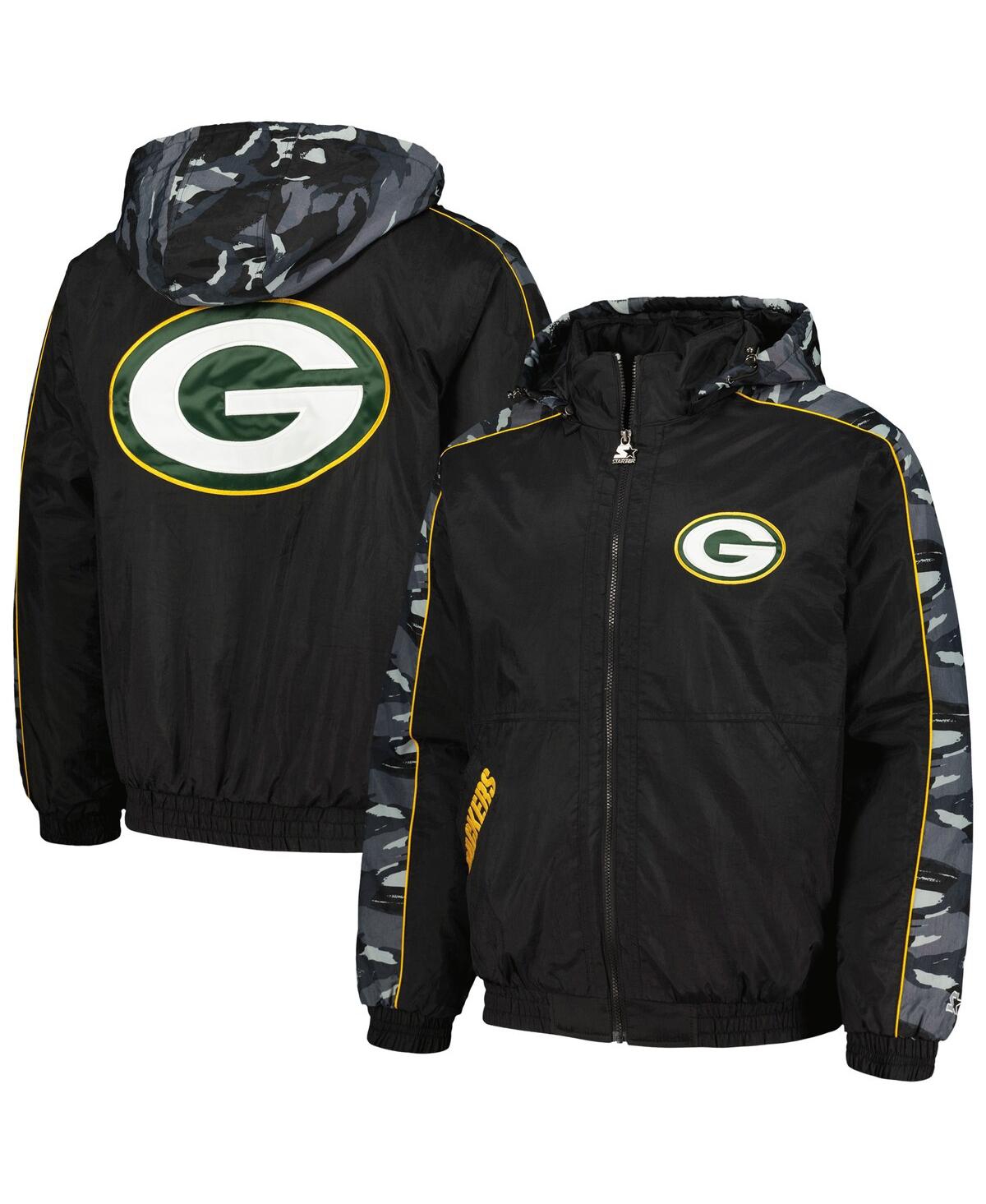 Shop Starter Men's  Black Green Bay Packers Thursday Night Gridiron Full-zip Hoodie Jacket
