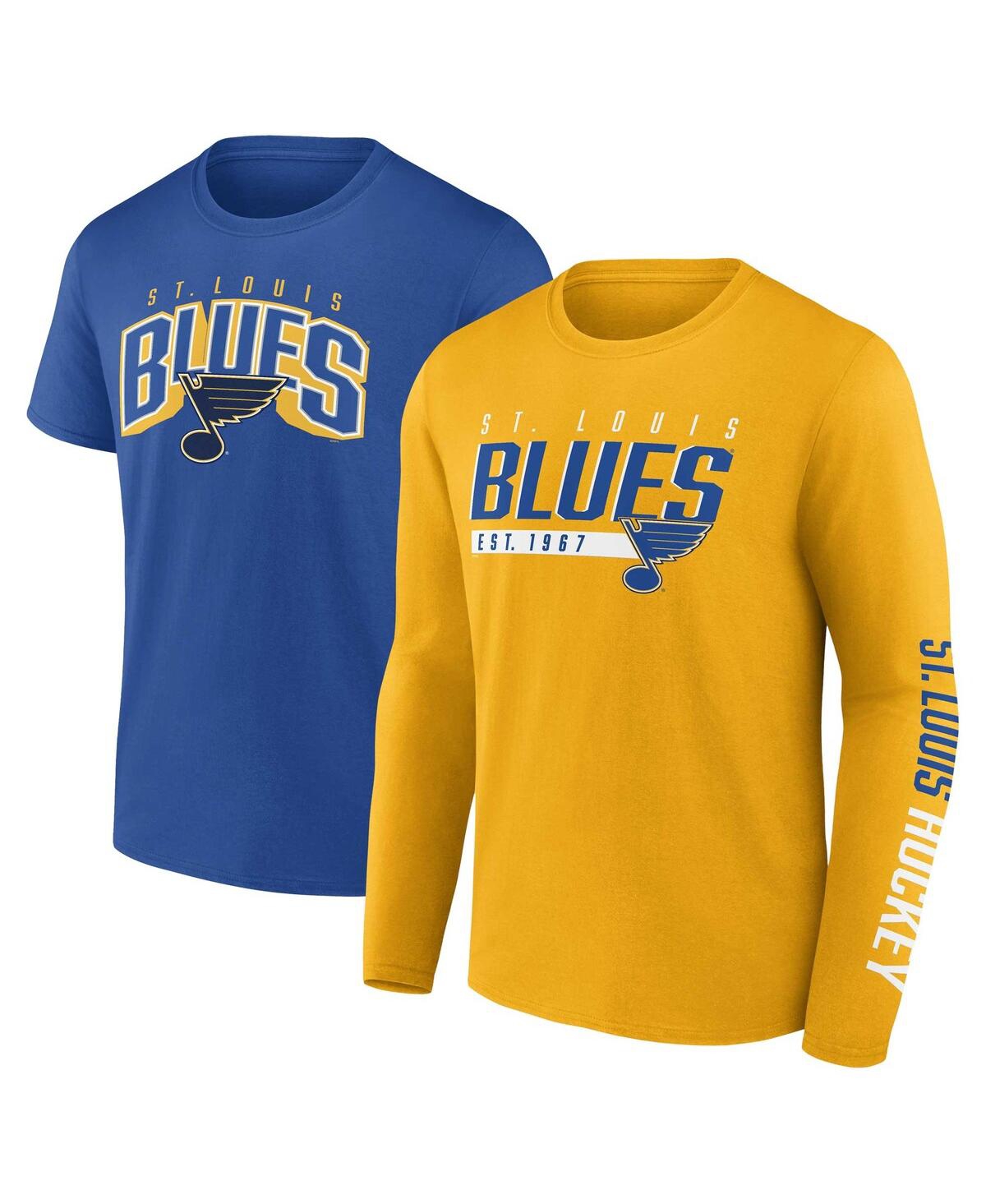 Shop Fanatics Men's  Gold, Blue St. Louis Blues Bottle Rocket T-shirt Combo Pack In Gold,blue