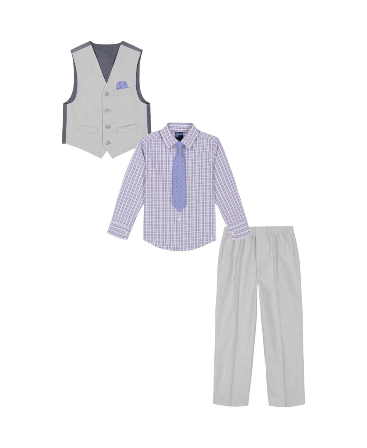 Shop Nautica Toddler Boys Machine Washable Oxford Vest, Shirt, Pant, Necktie And Pocket Square, 5 Piece Set In Gray