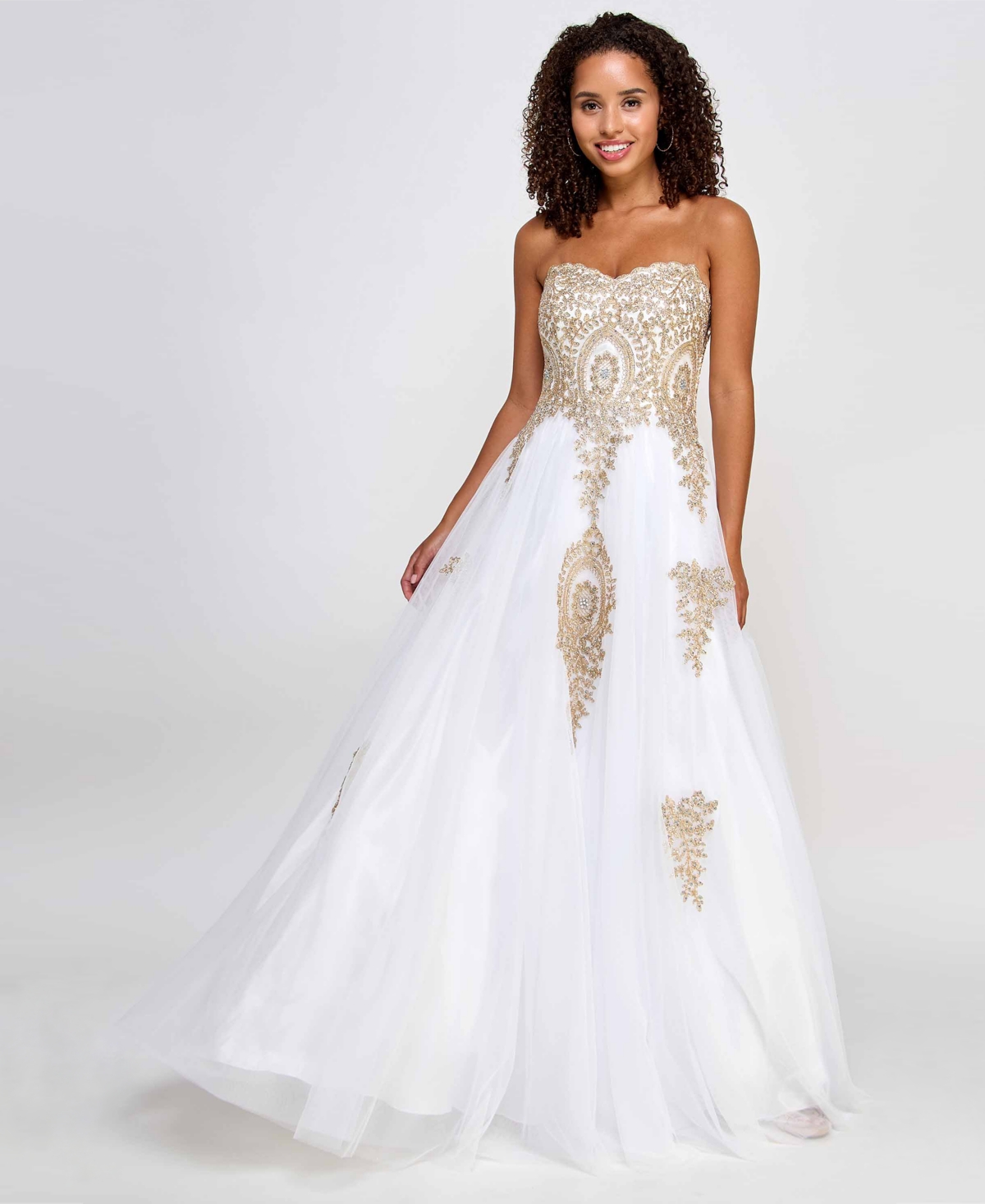 Juniors' Strapless Embellished Ballgown, Created for Macy's - Ivory/Gold