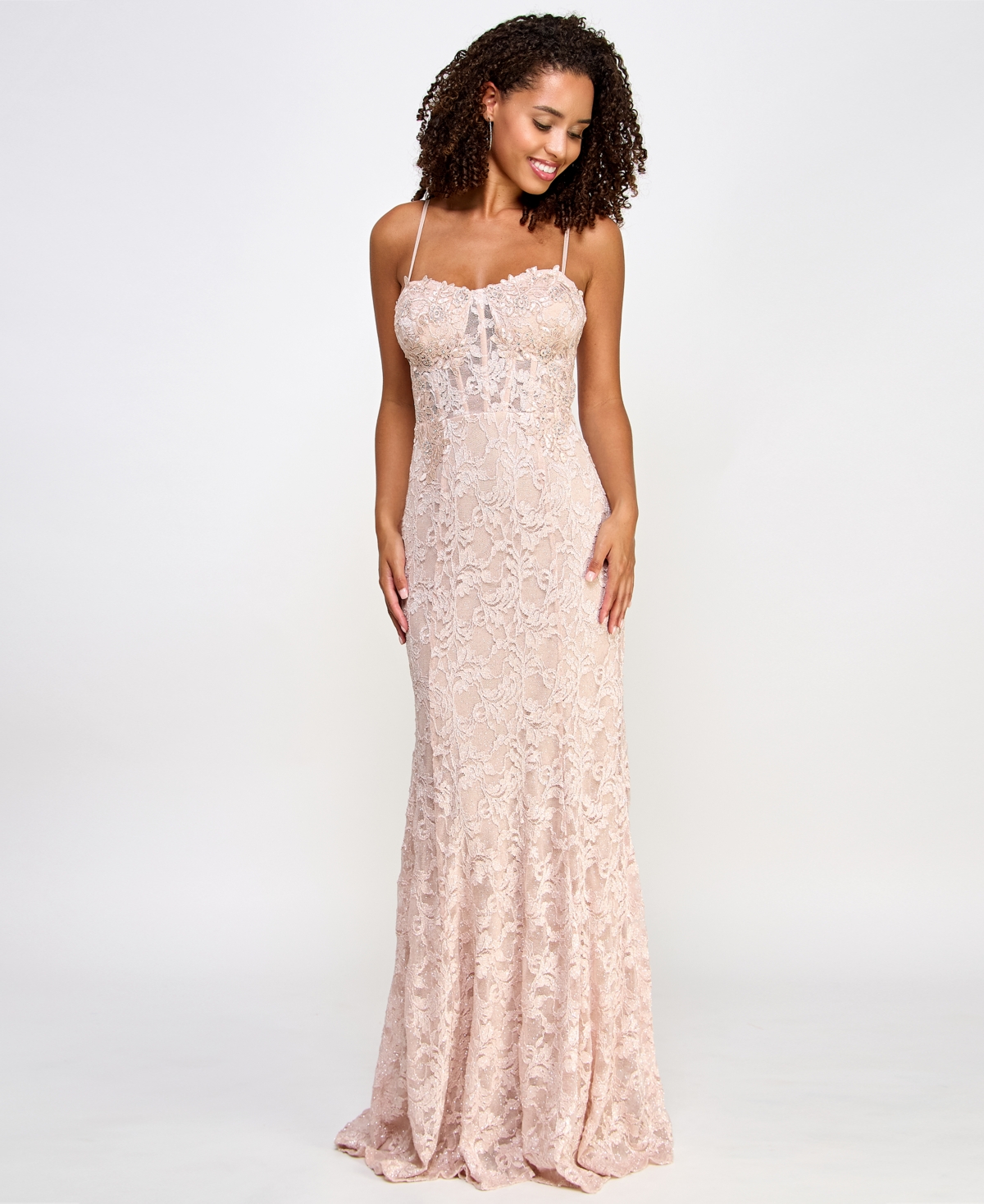 Shop City Studios Juniors' Glitter Lace Bustier Gown With Appliques In Blush (rosepink)