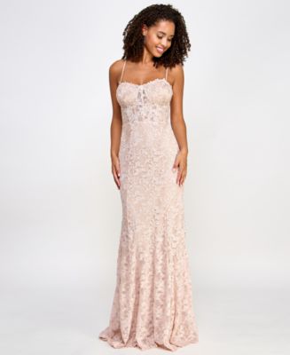 City Studios Juniors' Glitter Lace Bustier Gown with